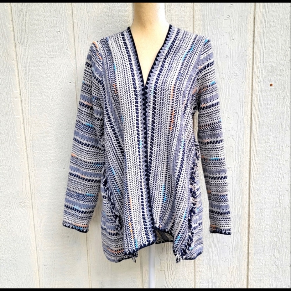 Lucky Brand Knit Open Front Cardigan Size Medium. Color: WhiteBlue. Size: XL